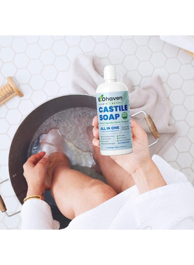 EcoHaven Organic,Pure Castile Liquid Soap - 100% Natural, Made with Organic Oils, 18-in-1 Uses: Face, Body, Hair, Laundry, Pets and Dishes, Concentrated, Vegan, Non-GMO,Non Toxic - 500 ml - Image 2