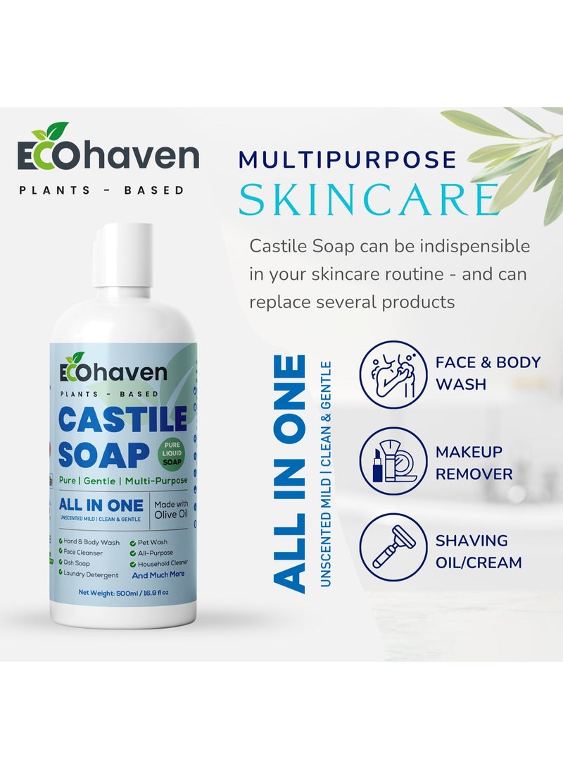 EcoHaven Organic,Pure Castile Liquid Soap - 100% Natural, Made with Organic Oils, 18-in-1 Uses: Face, Body, Hair, Laundry, Pets and Dishes, Concentrated, Vegan, Non-GMO,Non Toxic - 500 ml - Image 5
