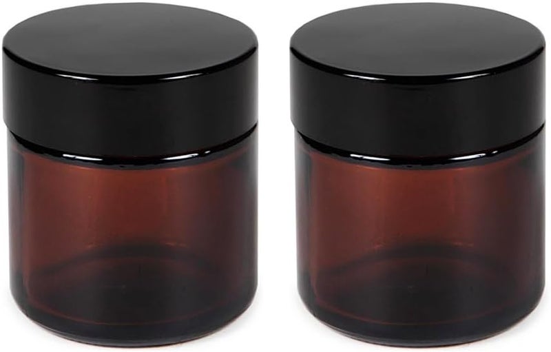TOPWEL 2Pack 120ml/4oz Amber Round Glass Jars Empty Cosmetic Makeup Face Mask Facial Cream Balm Lotion Storage Container Jar with Black Lid and Inner Liner for Beauty Care