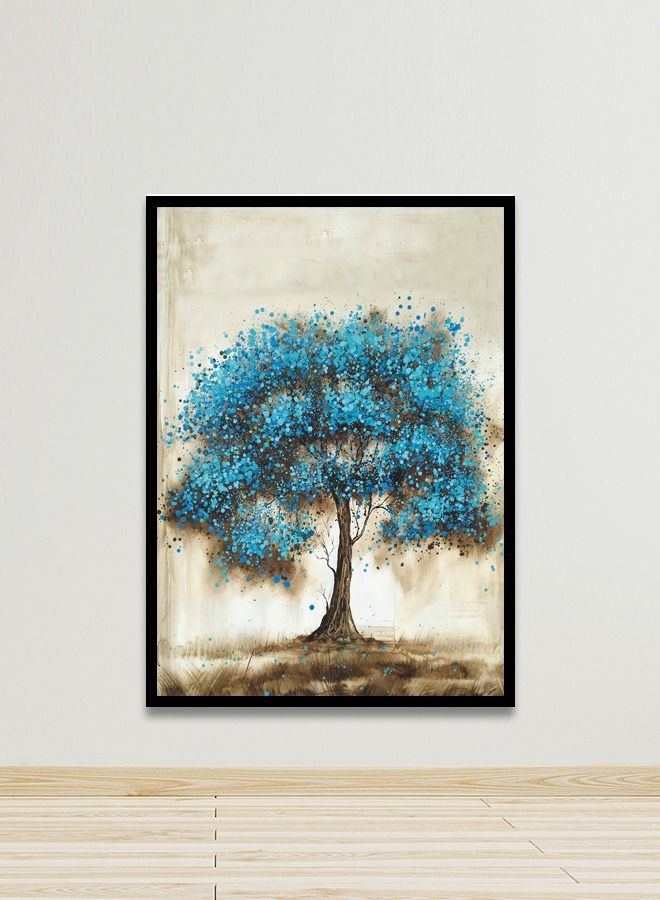 ماركتنا لوحة جدارية قماشية فنية لتزيين الحائط بتصميم شجرة مع برواز  أسود مجوف مقاس (120x80) قطعة واحدة - Image 1