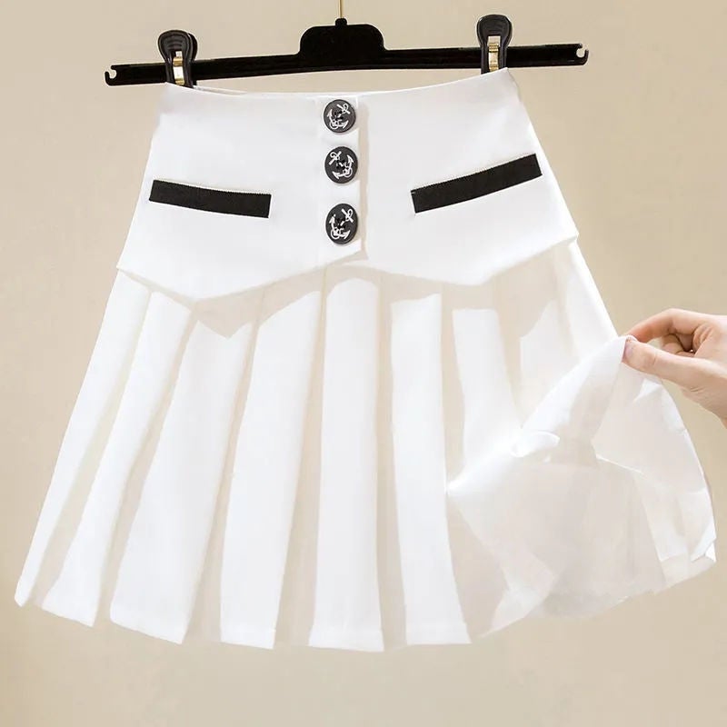 Womens Skirt Summer 2024 New A- line Short Skirt High Waist Slimming Skirt A- Dirt Work Dress Belly Covering Pleated Skirt for Women White  - Image 1