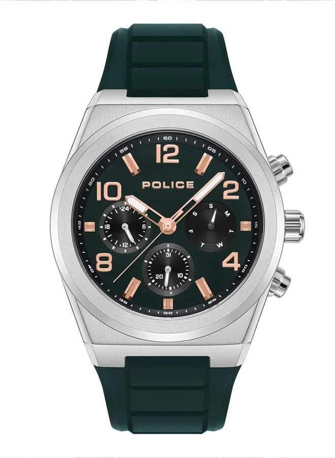 POLICE Salkantay Watch For Men Green Dial And Green Silicone Strap