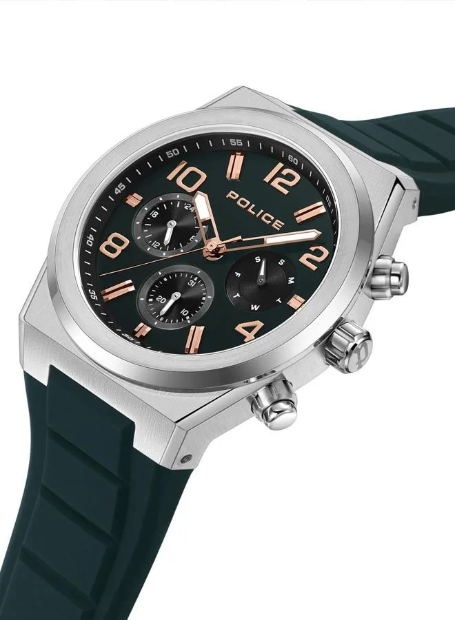 POLICE Salkantay Watch For Men Green Dial And Green Silicone Strap