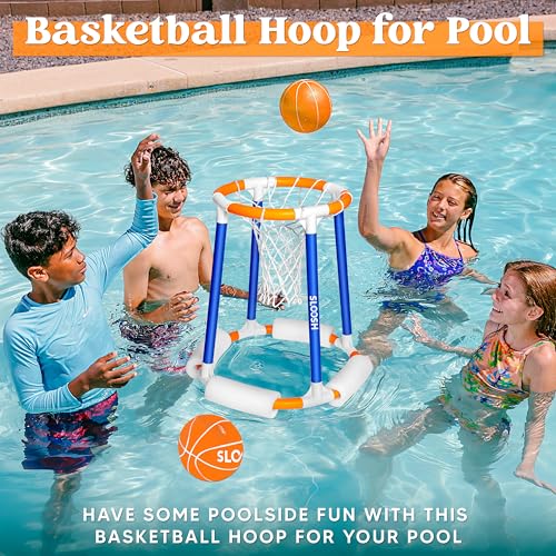 Sloosh Pool Basketball Hoop Toys Floating Basketball Pool Game Swimming Floats Toys with Balls Pump Summer Outdoor Water Play Toy for Kids and Adults Blue Orange - Image 5