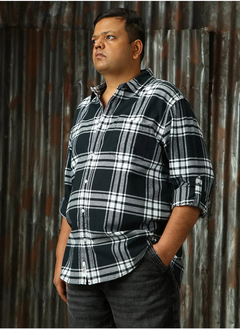 هاي ستار Men's Multicoloured 100% Cotton Checkered Plus Size Button Down Regular Fit Shirt