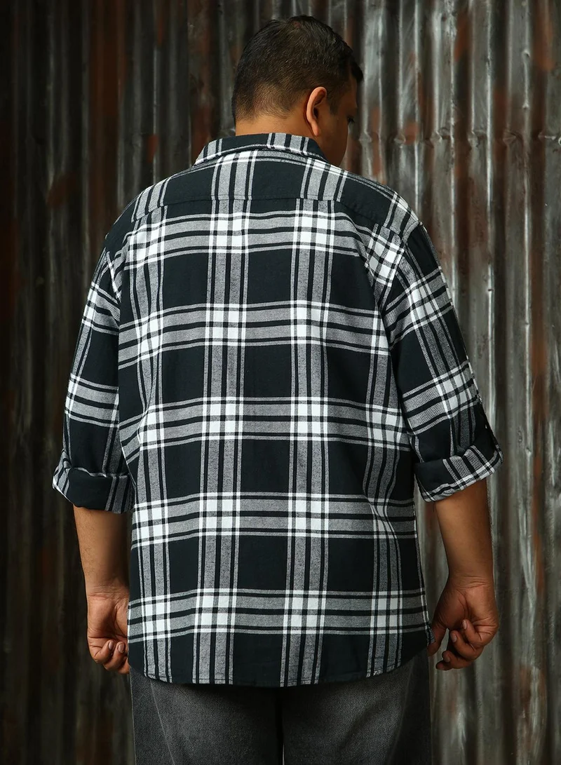 HIGH STAR Men's Multicoloured 100% Cotton Checkered Plus Size Button Down Regular Fit Shirt