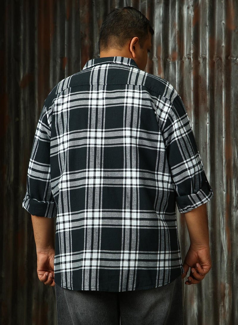 HIGH STAR Men's Multicoloured 100% Cotton Checkered Plus Size Button Down Regular Fit Shirt - Image 3