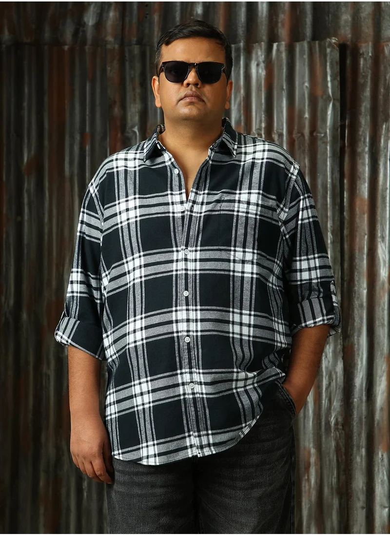 هاي ستار Men's Multicoloured 100% Cotton Checkered Plus Size Button Down Regular Fit Shirt