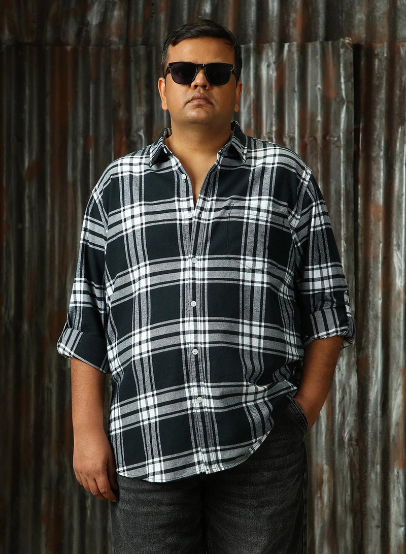 HIGH STAR Men's Multicoloured 100% Cotton Checkered Plus Size Button Down Regular Fit Shirt - Image 1