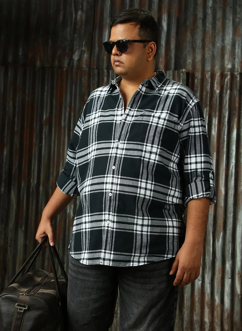 HIGH STAR Men's Multicoloured 100% Cotton Checkered Plus Size Button Down Regular Fit Shirt
