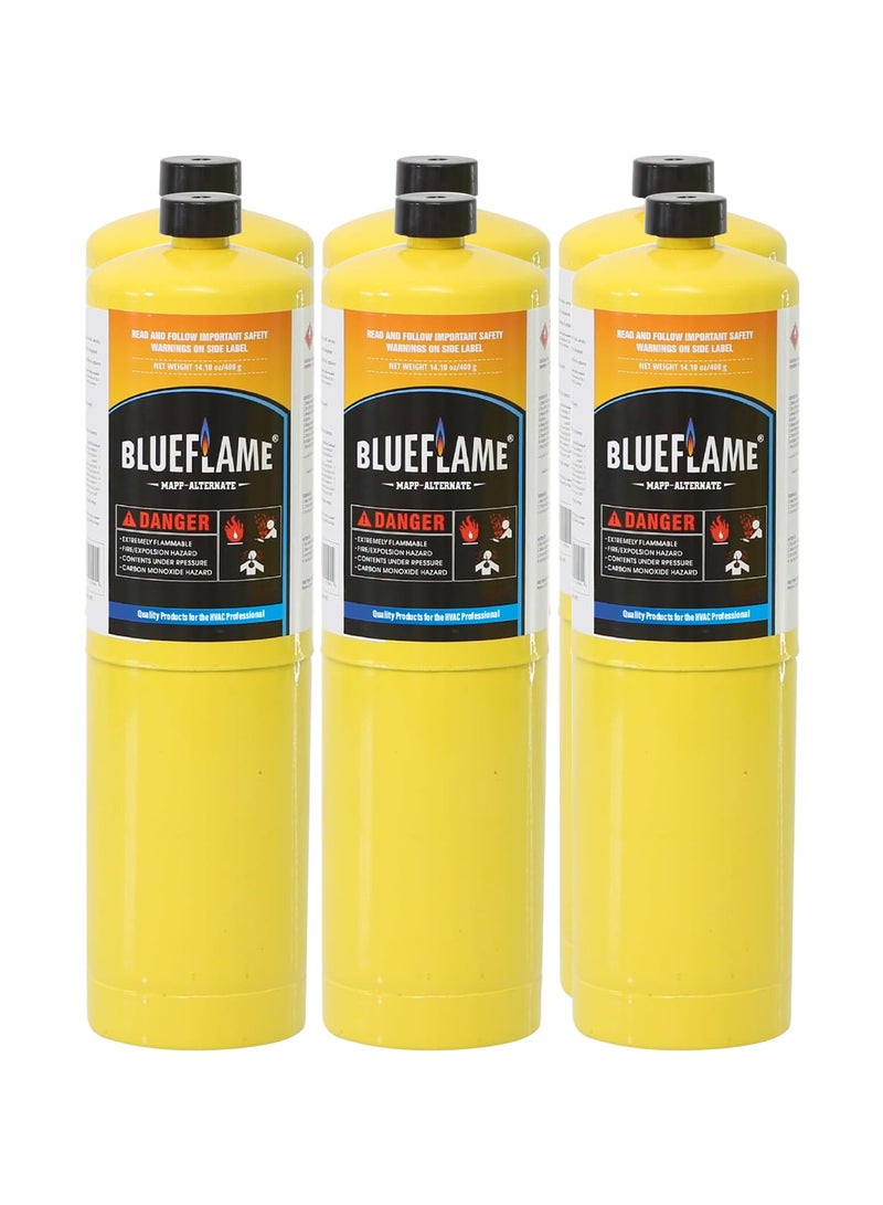 BlueFlame MAPP ALTERNATE Cylinder Pack of 6 – 99.9% High-Purity Propylene for Superior Heat – Hotter than Standard Propane Tanks – Ideal for Welding, Brazing, Soldering, and Modern Cuisines 14.1 oz - Image 1