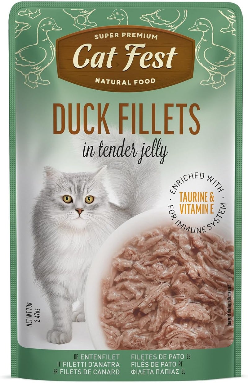 Cat Fest Duck Fillets in Tender Jelly 70g – Premium Cat Food with Taurine & Vitamin E – High-Protein, Healthy Heart, Vision & Immunity Support, Delicious Taste - Image 1