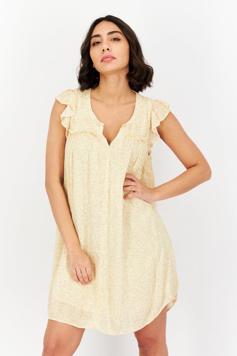 Gentle Fawn Women Allover Print Flutter Sleeve Mini Dress, Yellow Combo  - Image 1