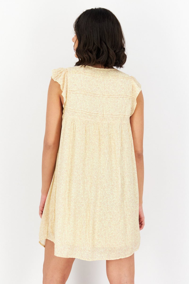 Gentle Fawn Women Allover Print Flutter Sleeve Mini Dress, Yellow Combo  - Image 4