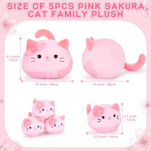 Auspicious beginning 5 PCS Pink Sakura Cat Plush Stuffed Animal Family19 Soft Pink Sakura Cat Plush Large Mommy Plushies with 4 Baby Kittens Plushies Kawaii Plush Toy Christmas Birthday Gifts for Kids Boys Girls - Image 5