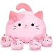 Auspicious beginning 5 PCS Pink Sakura Cat Plush Stuffed Animal Family19 Soft Pink Sakura Cat Plush Large Mommy Plushies with 4 Baby Kittens Plushies Kawaii Plush Toy Christmas Birthday Gifts for Kids Boys Girls - Image 2