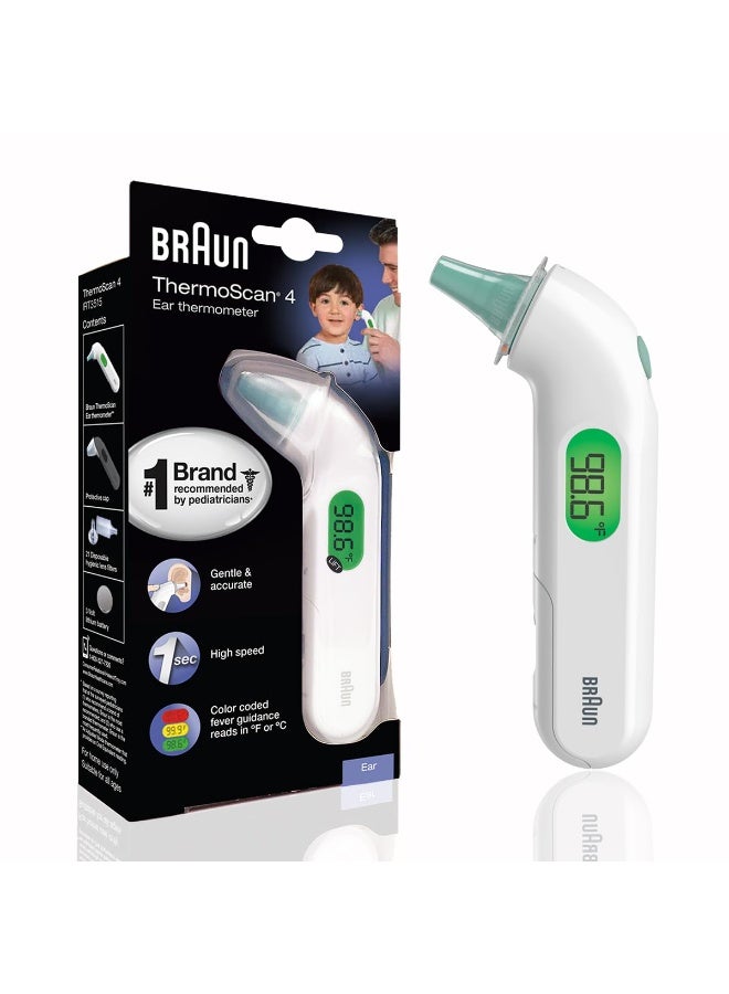 Braun ThermoScan 4 IRT3515 Digital Ear Thermometer for Kids and Adults, Professional Accuracy, Color Coded and Audio Fever Guidance for Babies, Toddlers - White - Image 1