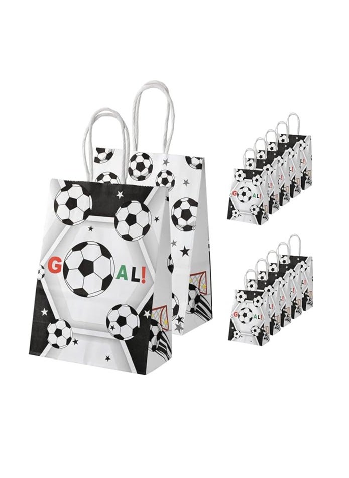 Excefore 12pcs Soccer Party Favor Paper Bags, Football Themed Party Bags with Handles Soccer Goodie Bags Treat Candy Bags for Kids Adults Soccer Party Supplies  - Image 1