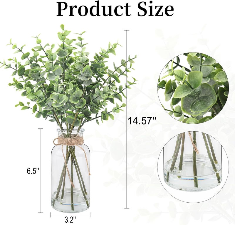 Bessol Artificial Eucalyptus Stems in Glass Vase with Faux Water, 14.57" Small Fake Plants Eucalyptus Leaves for Centerpiece Table Bathroom Farmhouse Shelf Kitchen Office Home Faux Greenery Decor - Image 2