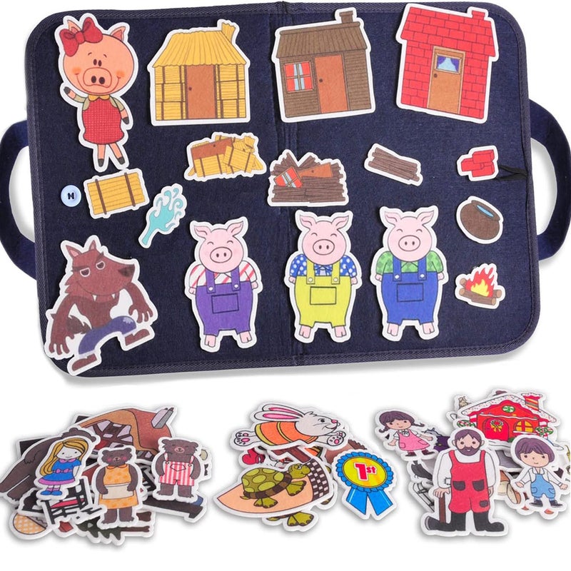CHEFAN Felt/Flannel Board Story Set of 4, PRECUT Felt Pieces for Preschool Toddlers, Three Little Pigs|Goldilocks and Three Bears|Hansel and Gretel|The Hare and Tortoise - Image 1