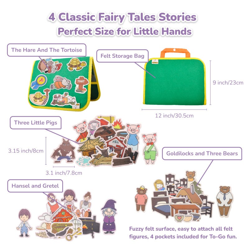 CHEFAN Felt/Flannel Board Story Set of 4, PRECUT Felt Pieces for Preschool Toddlers, Three Little Pigs|Goldilocks and Three Bears|Hansel and Gretel|The Hare and Tortoise - Image 2
