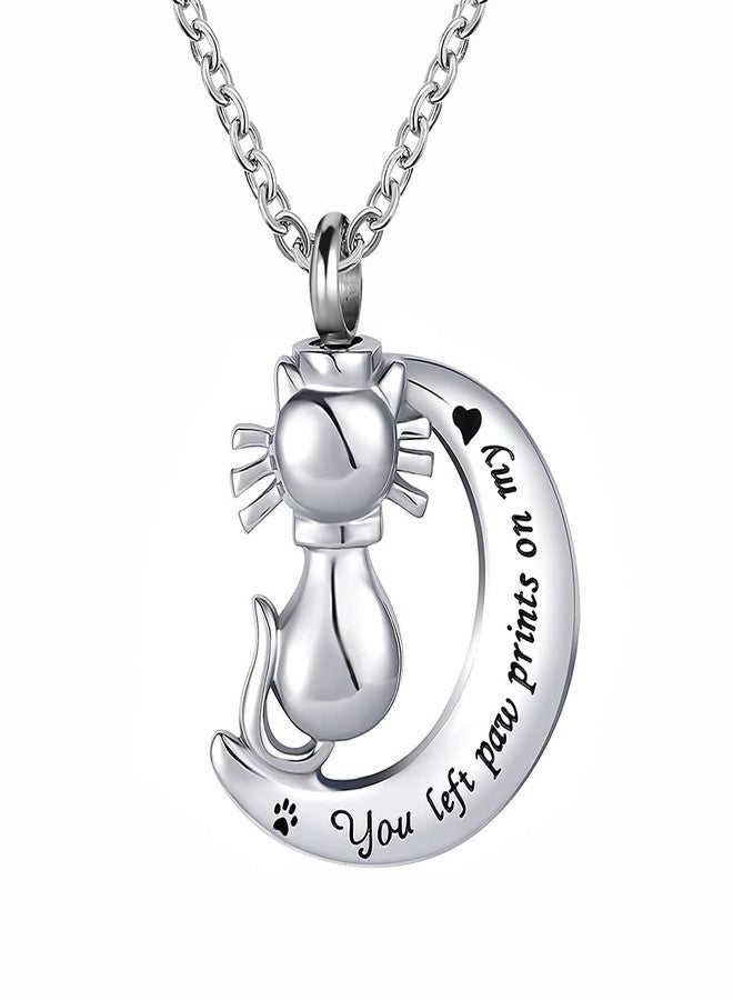 OutstandLong Cat Animal Urn Necklace for Ashes Pet Paw Prints on My Heart Cremation Keepsake Necklace Memorial Locket Jewelry Gift - Image 1