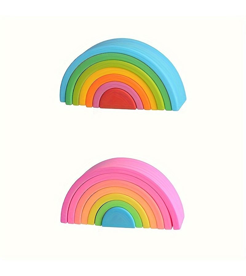 Rainbow Stacking Toy Main Pink Food Grade Building Blocks Educational Game for Kids - Image 1