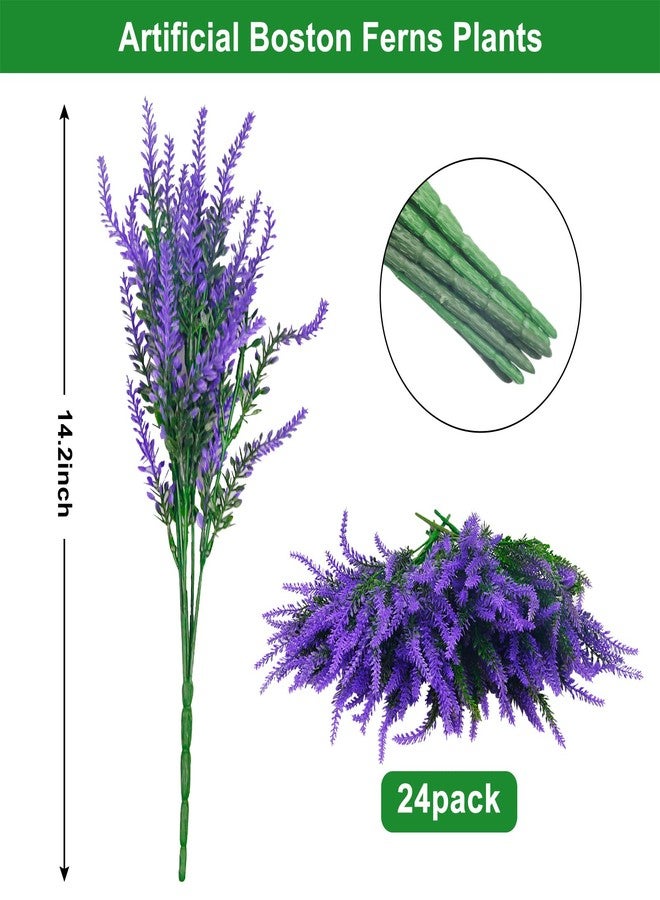 Aufind 24 Bundles Artificial Lavender, Outdoor Indoor UV Resistant Fake Faux Plant No Fade Plastic Greenery Shrubs Garden Porch Window Box Decorating Purple - Image 4
