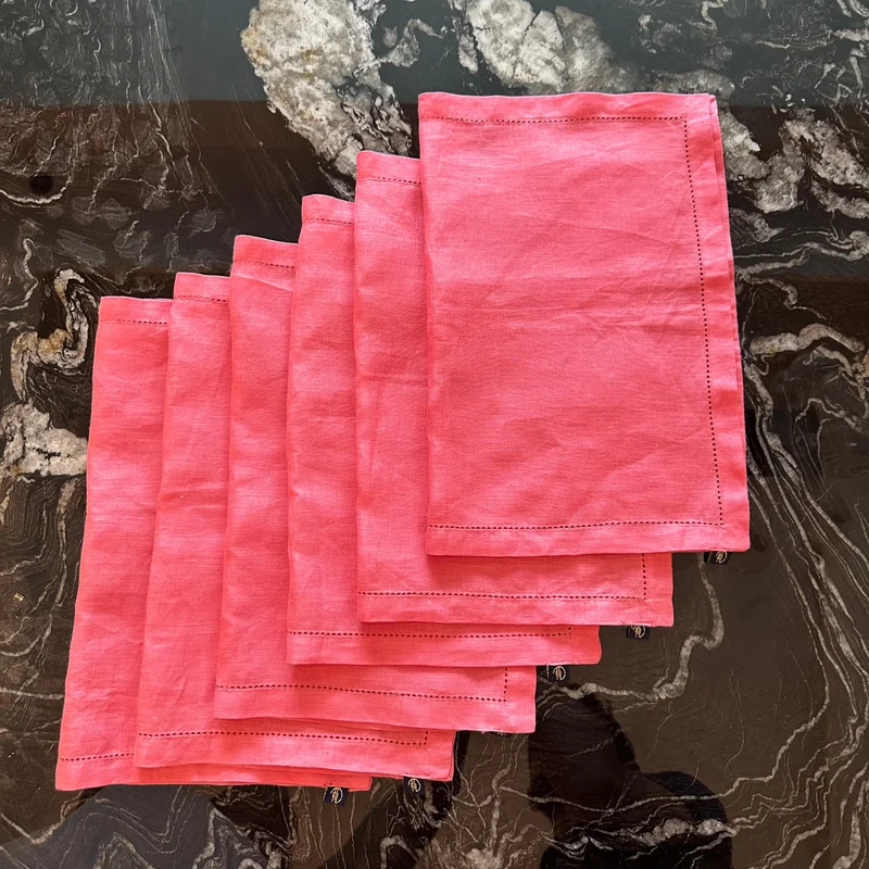 Tohfa Luxe Pink Linen Embroidered Placemats – Set of 6 (35 x 50 cm)