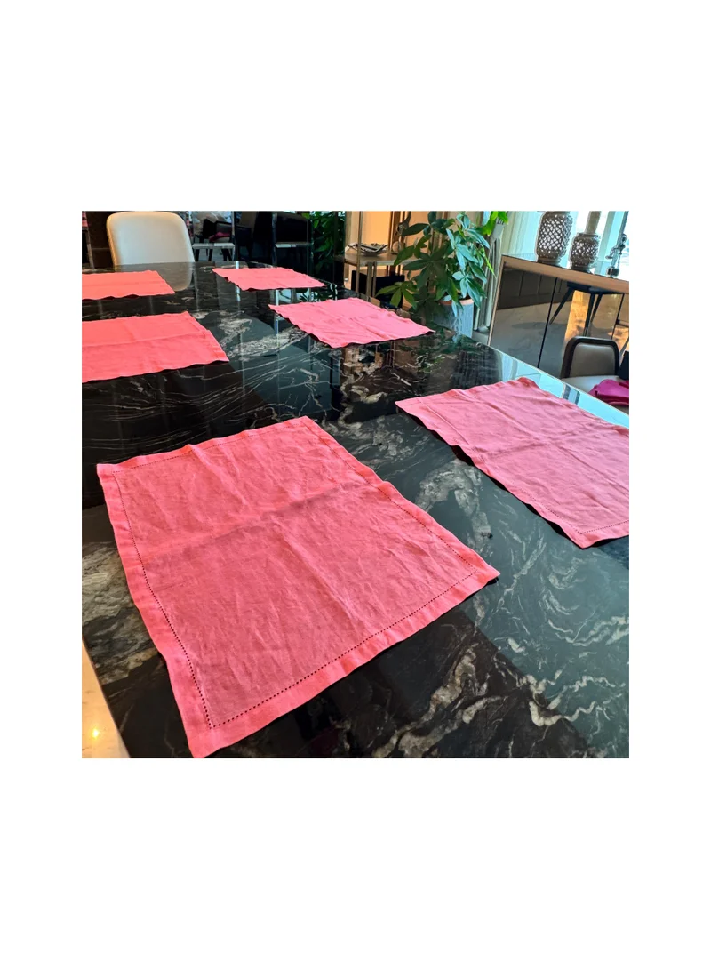 Tohfa Luxe Pink Linen Embroidered Placemats â€“ Set of 6 (35 x 50 cm)