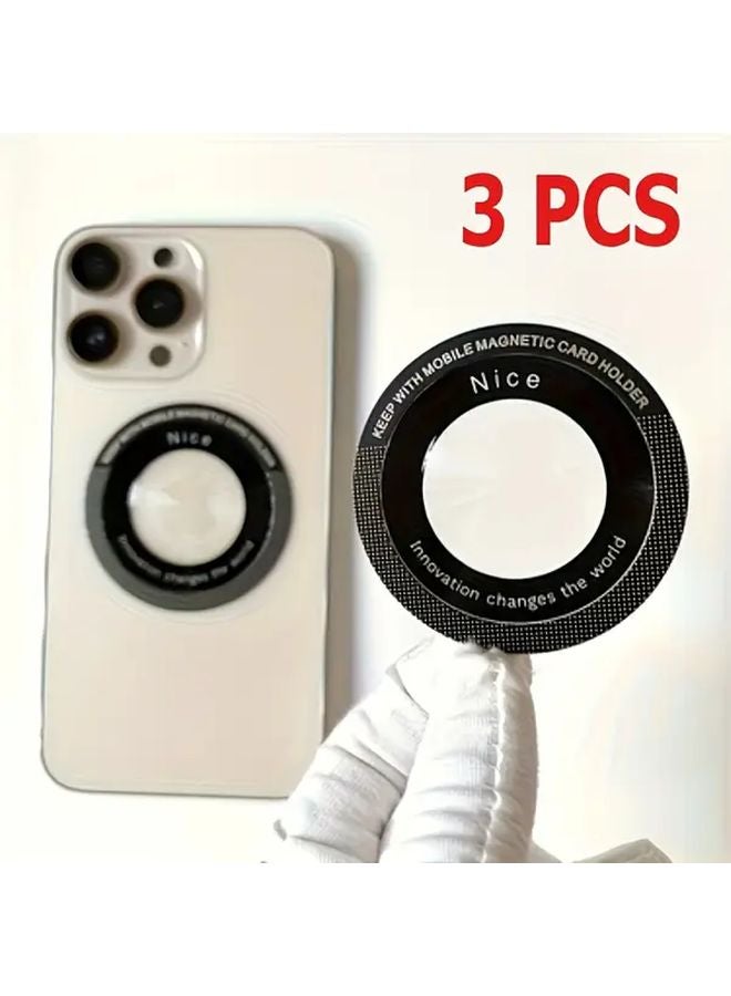 3Pcs Magnetic Ring Stickers Set With Base For Phone Mount Wireless Charging Dash Cam - Image 1