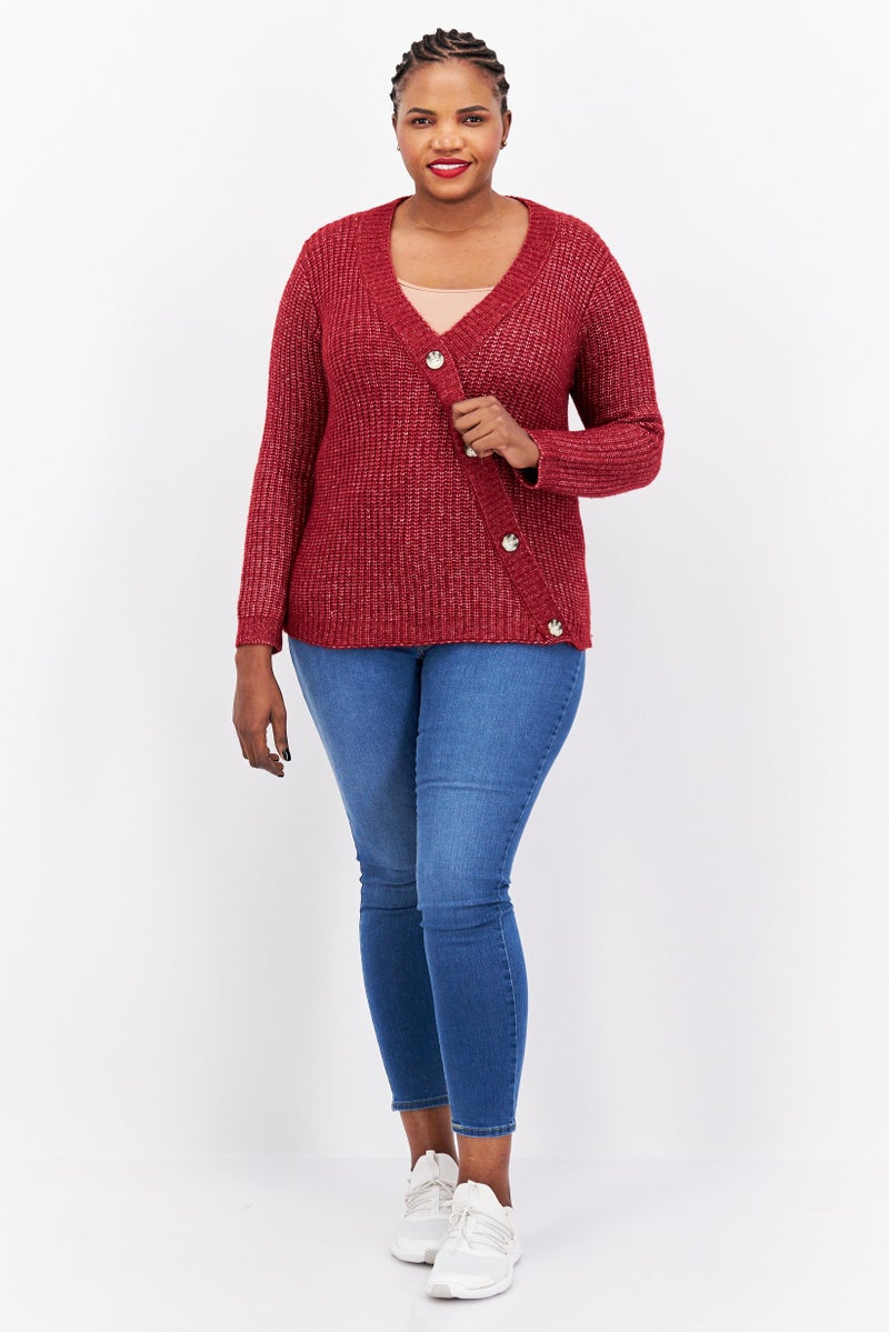 Fire & Glory Women V-Neck Textured Sweater, Maroon - Image 2