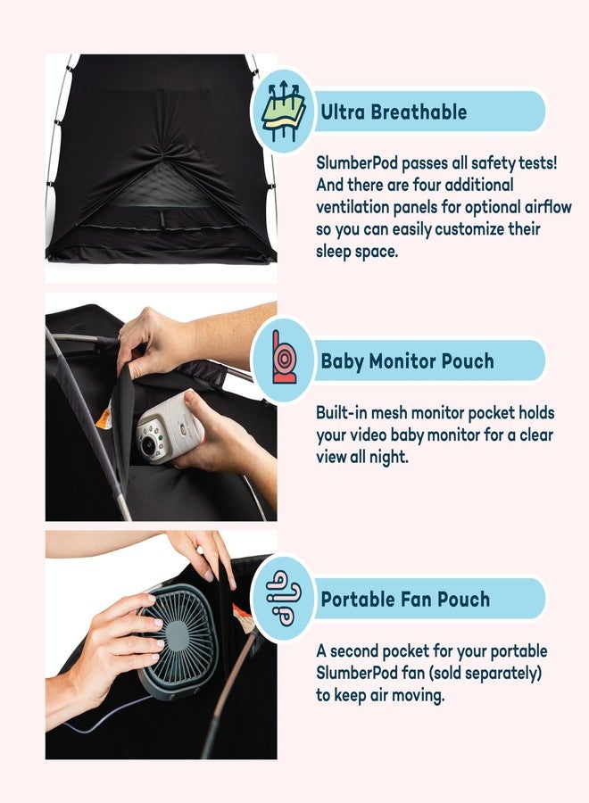 SlumberPod The Original Blackout Sleep Tent Travel Essential for Babies and Toddlers, Mini Crib and Pack N Play Cover, Sleep Pod for Kids with Monitor Pouch and Fan Pouch, Blocks 99% Light, Black - Image 3