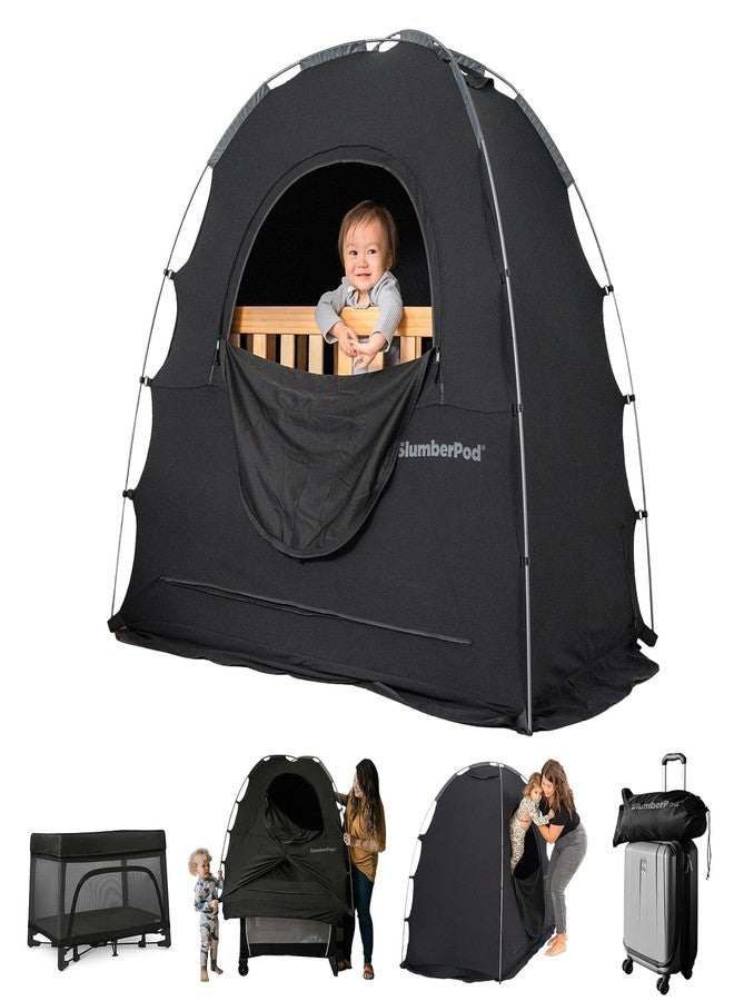SlumberPod The Original Blackout Sleep Tent Travel Essential for Babies and Toddlers, Mini Crib and Pack N Play Cover, Sleep Pod for Kids with Monitor Pouch and Fan Pouch, Blocks 99% Light, Black - Image 1