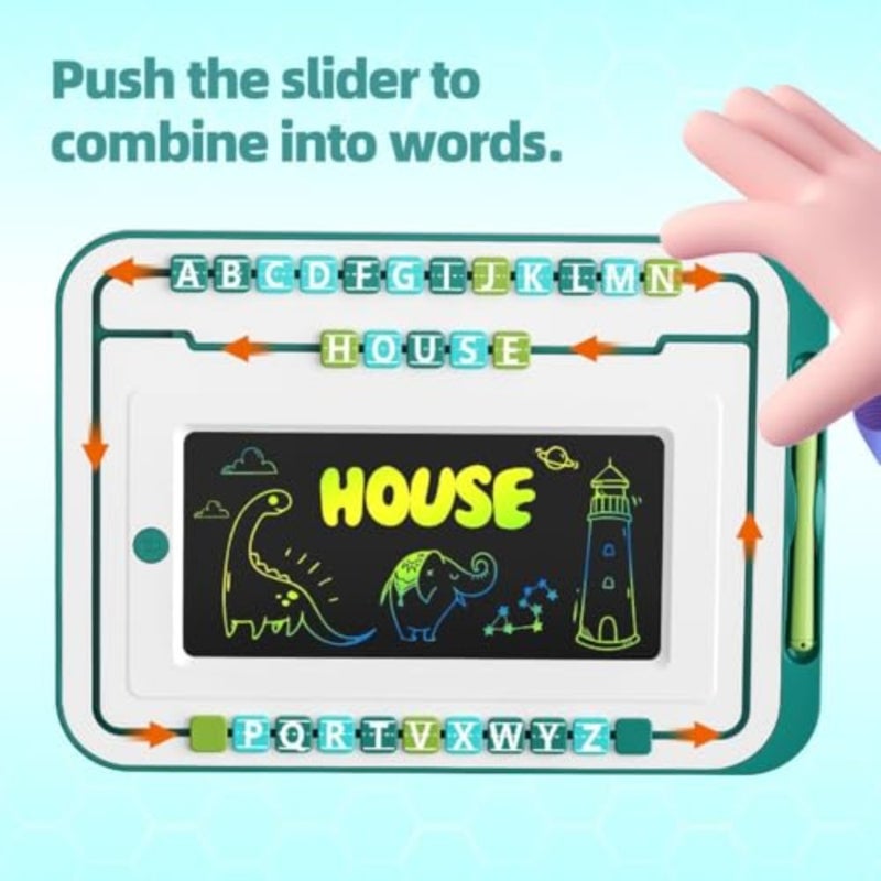 LCD Writing Letter Board for Home Travel Use, Green Erasable Reusable Drawing Pad with Alphabet Number Display, Mess-Free Writing Painting Tablet - Image 4