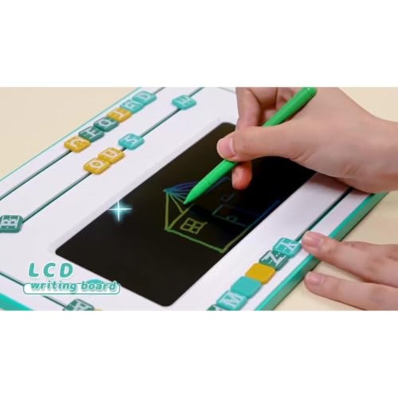 LCD Writing Letter Board for Home Travel Use, Green Erasable Reusable Drawing Pad with Alphabet Number Display, Mess-Free Writing Painting Tablet - Image 2