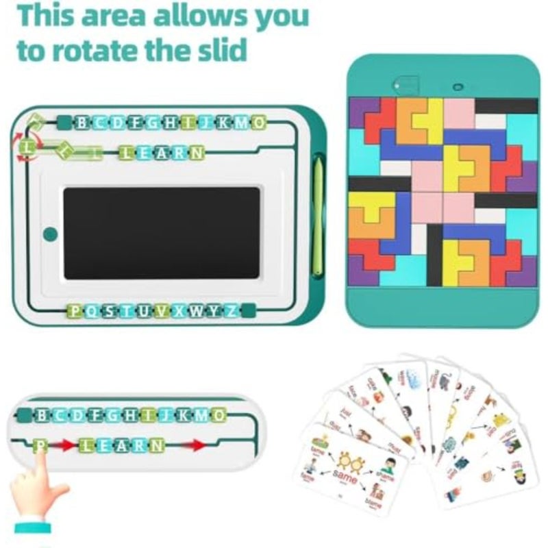 LCD Writing Letter Board for Home Travel Use, Green Erasable Reusable Drawing Pad with Alphabet Number Display, Mess-Free Writing Painting Tablet - Image 3