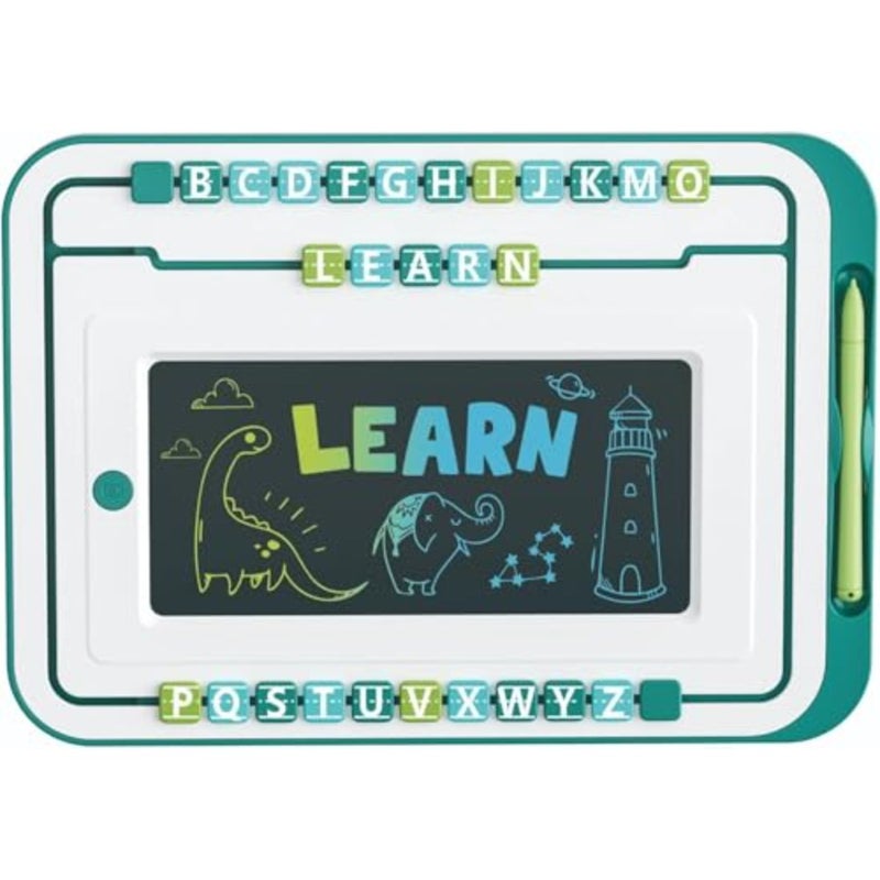LCD Writing Letter Board for Home Travel Use, Green Erasable Reusable Drawing Pad with Alphabet Number Display, Mess-Free Writing Painting Tablet - Image 1