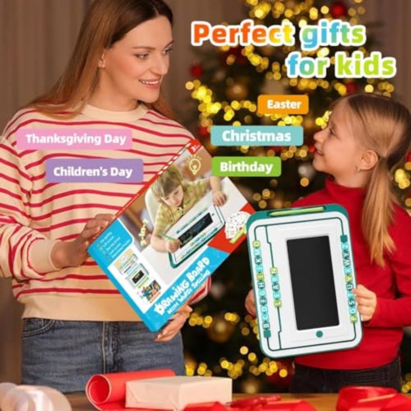 LCD Writing Letter Board for Home Travel Use, Green Erasable Reusable Drawing Pad with Alphabet Number Display, Mess-Free Writing Painting Tablet - Image 5