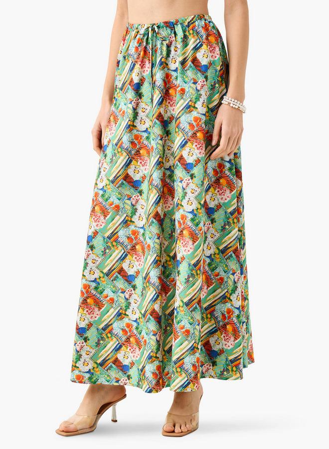 Splash FAV Printed Maxi Skirt with Tie-Up Detail - Image 1