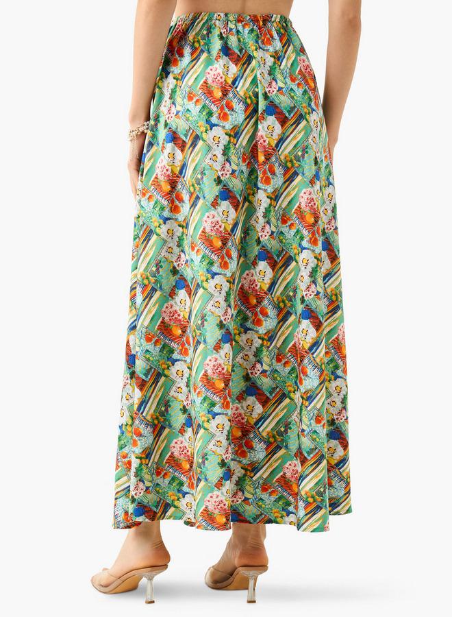 Splash FAV Printed Maxi Skirt with Tie-Up Detail - Image 3
