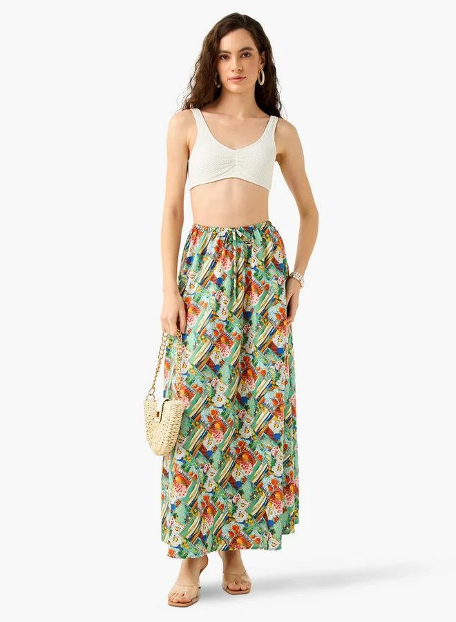 Splash FAV Printed Maxi Skirt with Tie-Up Detail