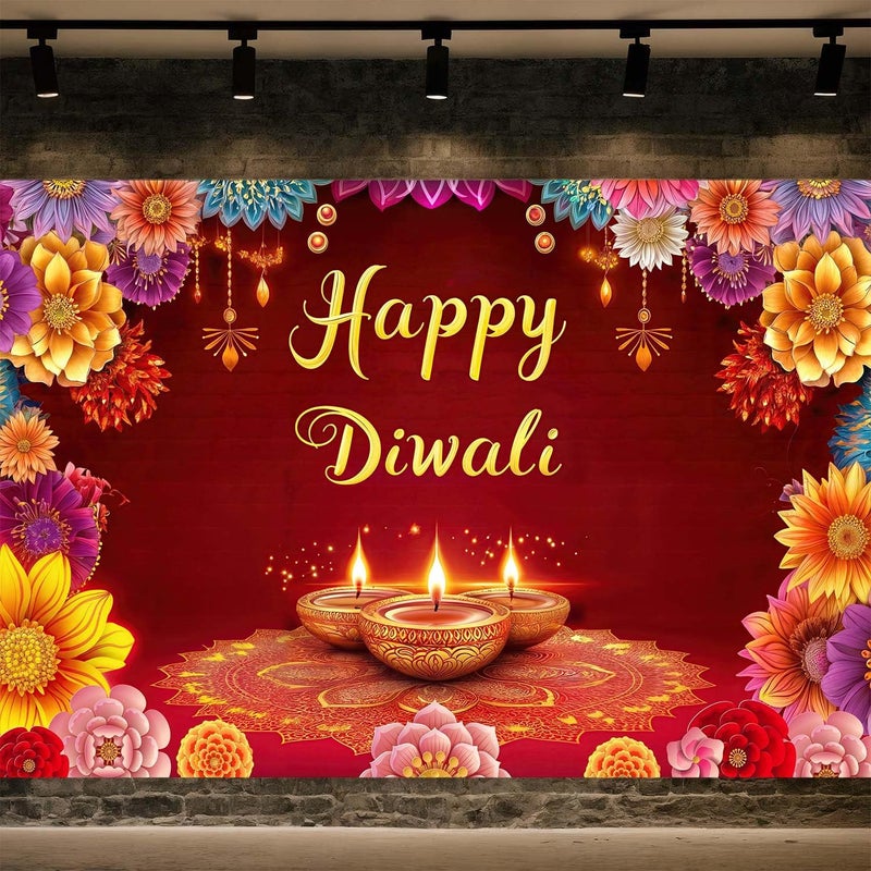 ARS Happy Diwali Backdrop for Home Diwali Banner Backdrop Festival of Lights Banner Deepavali Decorations Diwali Photo Booth Props Diwali Decorations - Image 1