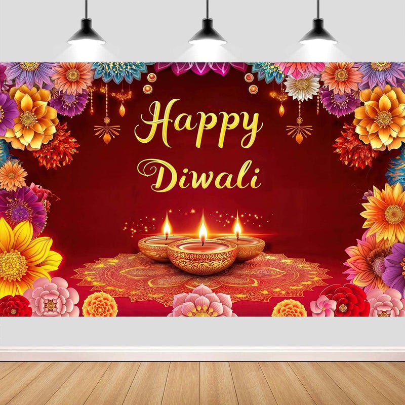 ARS Happy Diwali Backdrop for Home Diwali Banner Backdrop Festival of Lights Banner Deepavali Decorations Diwali Photo Booth Props Diwali Decorations - Image 2