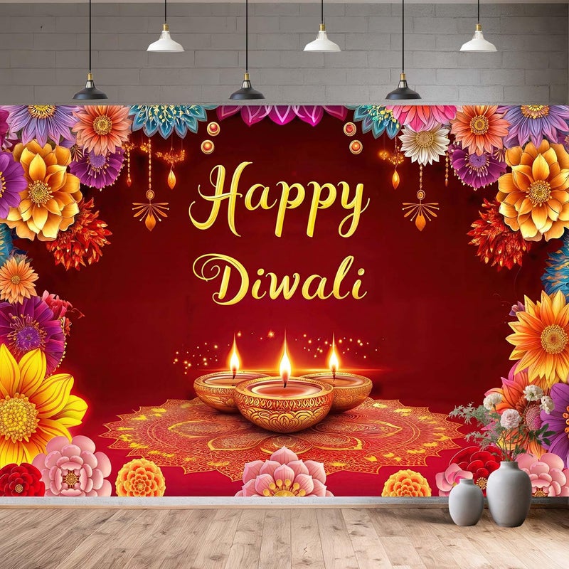 ARS Happy Diwali Backdrop for Home Diwali Banner Backdrop Festival of Lights Banner Deepavali Decorations Diwali Photo Booth Props Diwali Decorations - Image 4