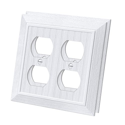 CML Hardware (2 Pack) CML Classic Double Duplex Wall Plate, 2-Gang Vintage Outlet Covers, Retro Wood Grain Design Beadboard Switch Plates, Impact Resistant, Standard Size 4.95”X 4.87”, White - Image 1