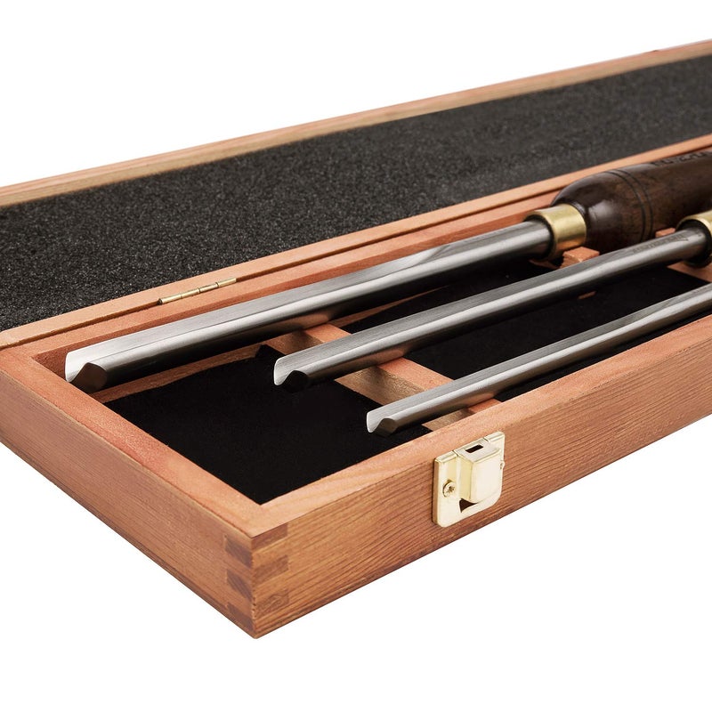 IMOTECHOM 3-Pieces HSS Bowl Gough Lathe Chisel Set Wood Turning Tools with Wooden Box, 1/4-Inches, 3/8-Inches and 1/2-Inches - Image 5