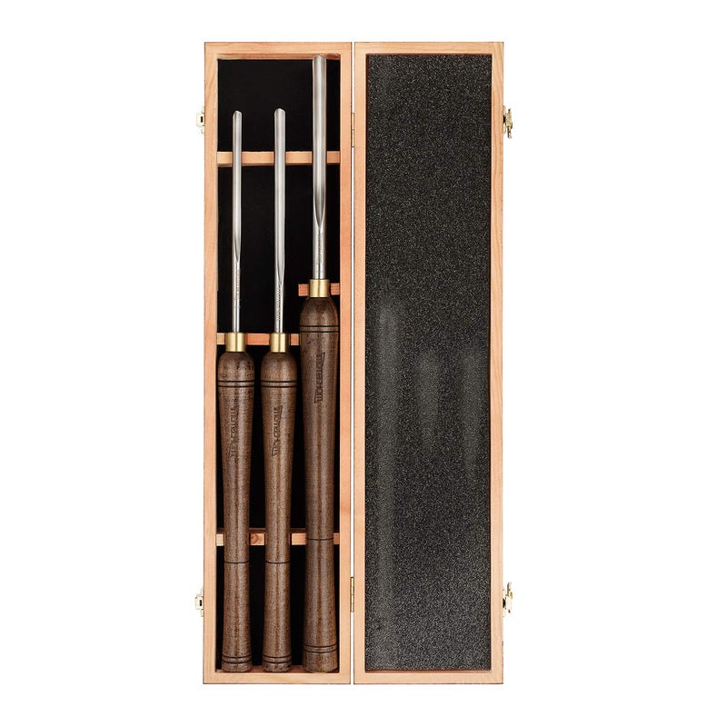 IMOTECHOM 3-Pieces HSS Bowl Gough Lathe Chisel Set Wood Turning Tools with Wooden Box, 1/4-Inches, 3/8-Inches and 1/2-Inches - Image 1