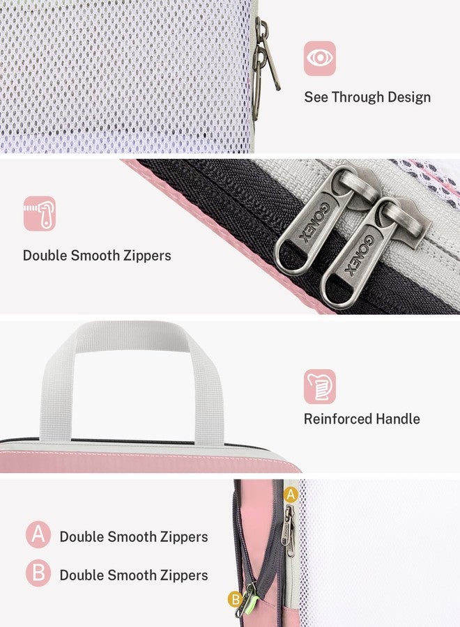 Gonex Compression Packing Cubes Mesh Organizers 1L+2M+2S+Laundry Bag Pink - Image 5