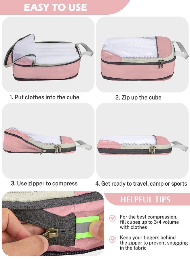 Gonex Compression Packing Cubes Mesh Organizers 1L+2M+2S+Laundry Bag Pink - Image 4